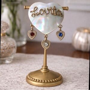 Vintage Carved MOP Heart Brooch with Gold and Jewel Accents